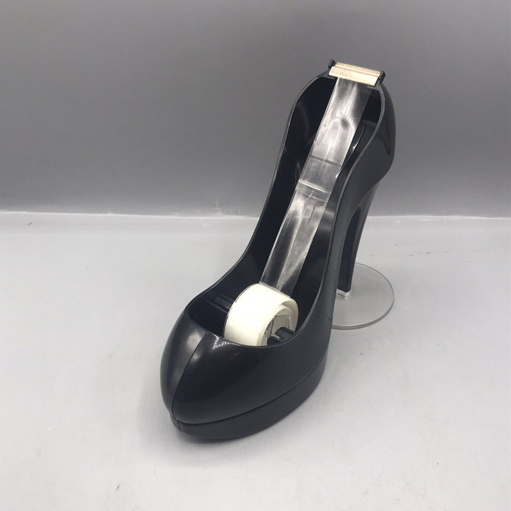 Black Plastic High Heel Scotch Tape Dispenser Used EUC
